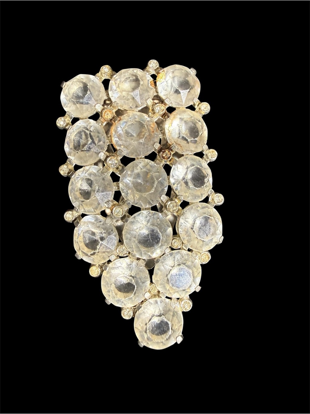 Vintage acrylic Cluster Statement fur clip Clear silver tone